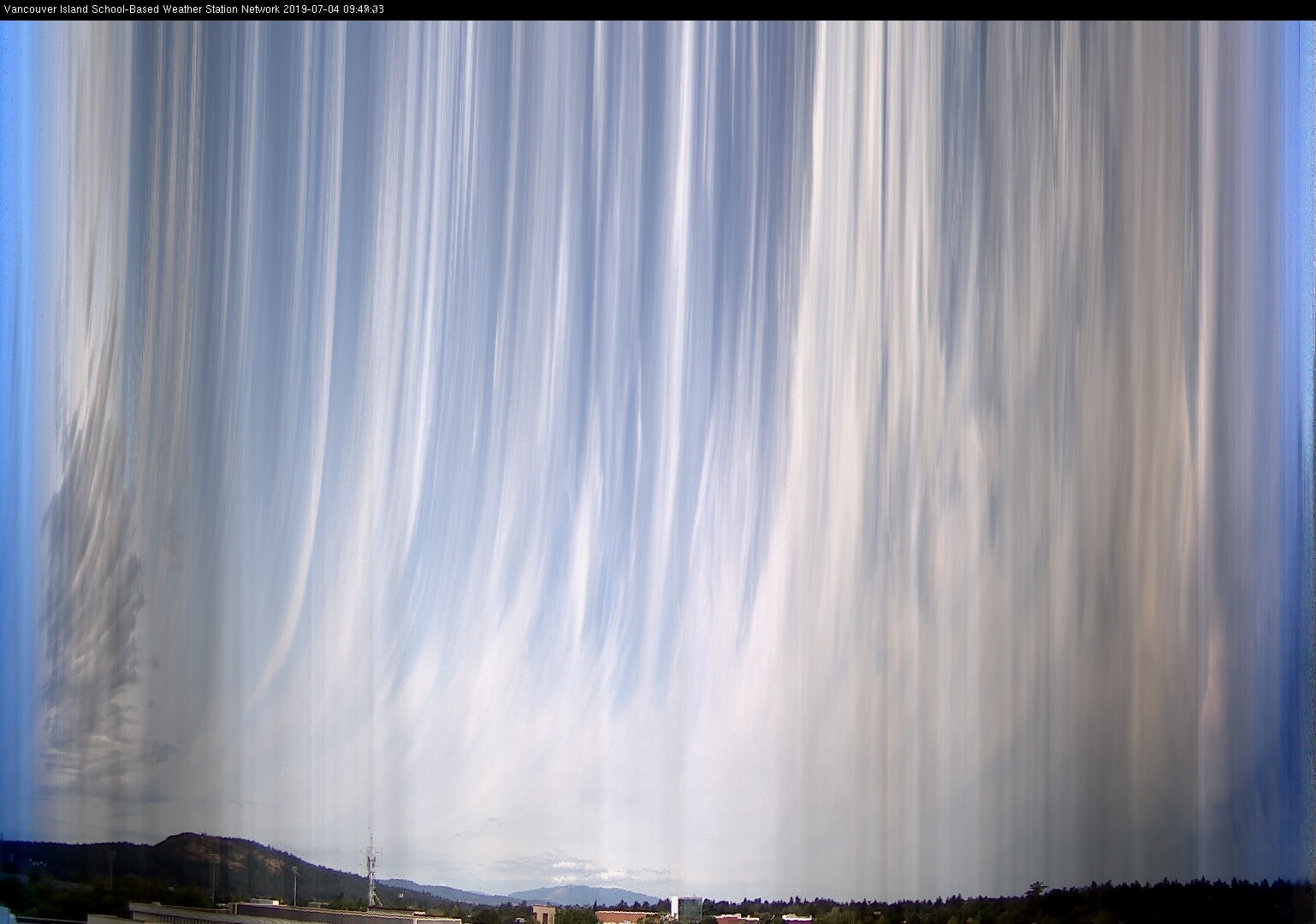 image of the sky seen from UVic, each column of pixels is a different minute, keogram