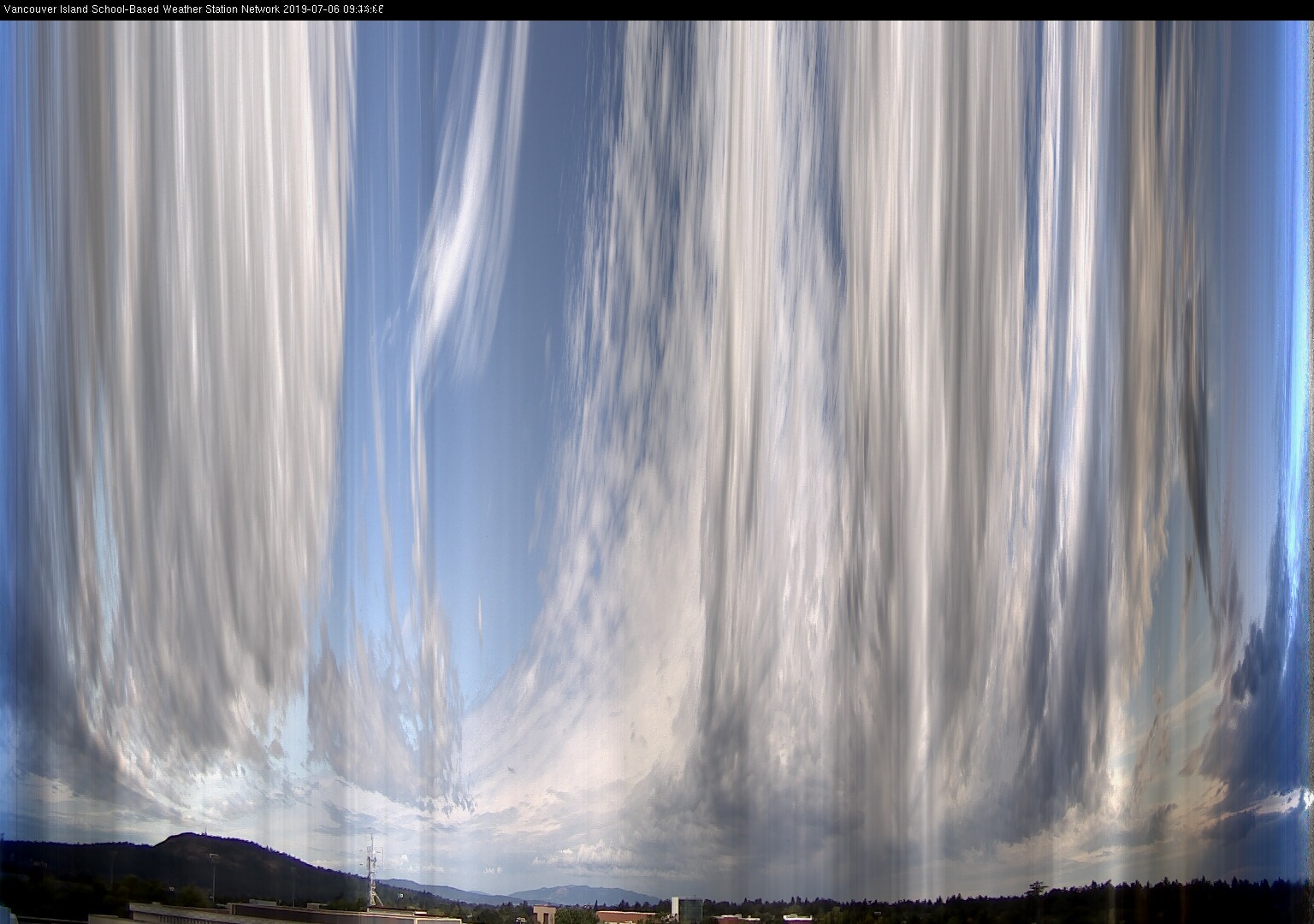 image of the sky seen from UVic, each column of pixels is a different minute, keogram