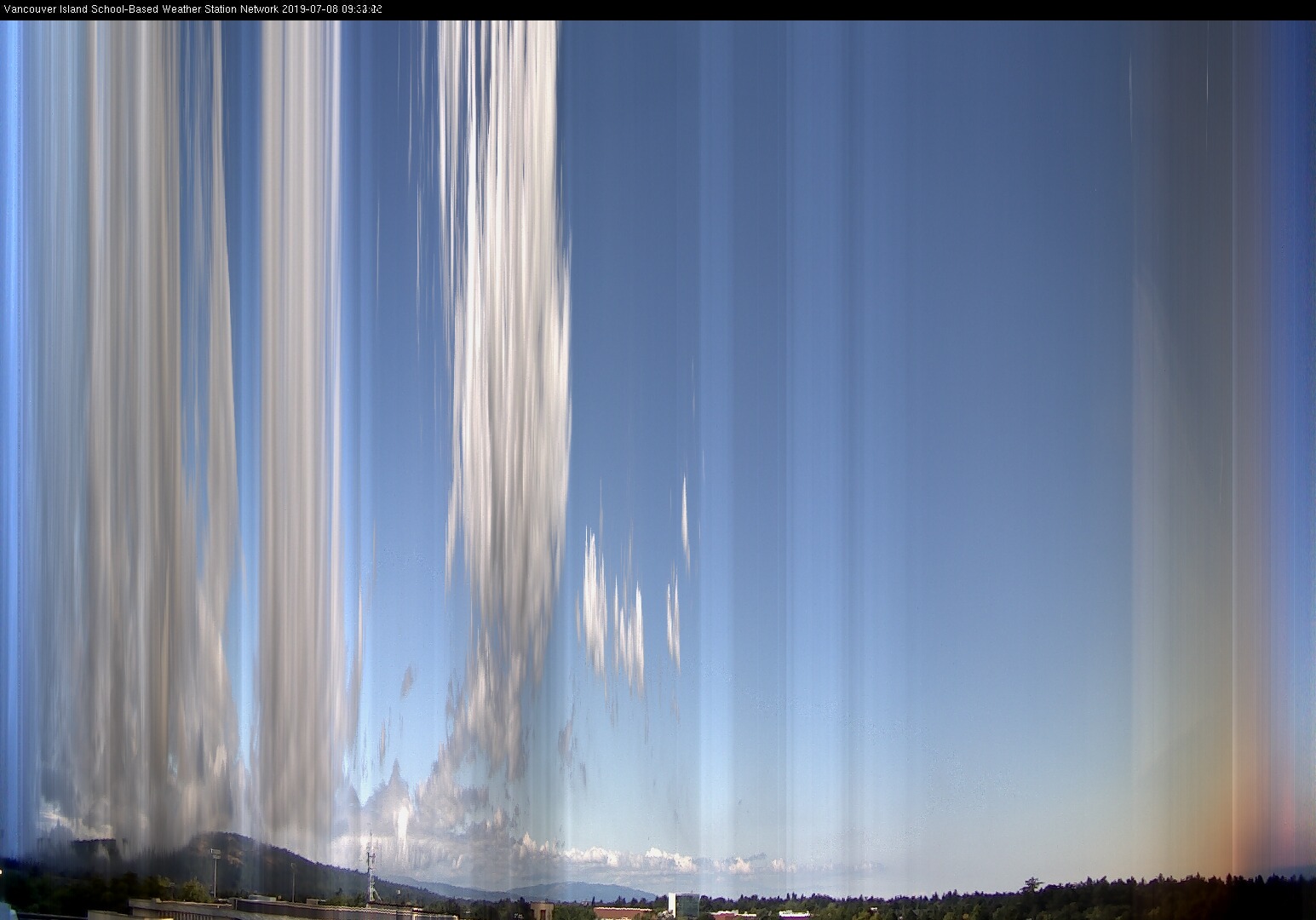 image of the sky seen from UVic, each column of pixels is a different minute, keogram