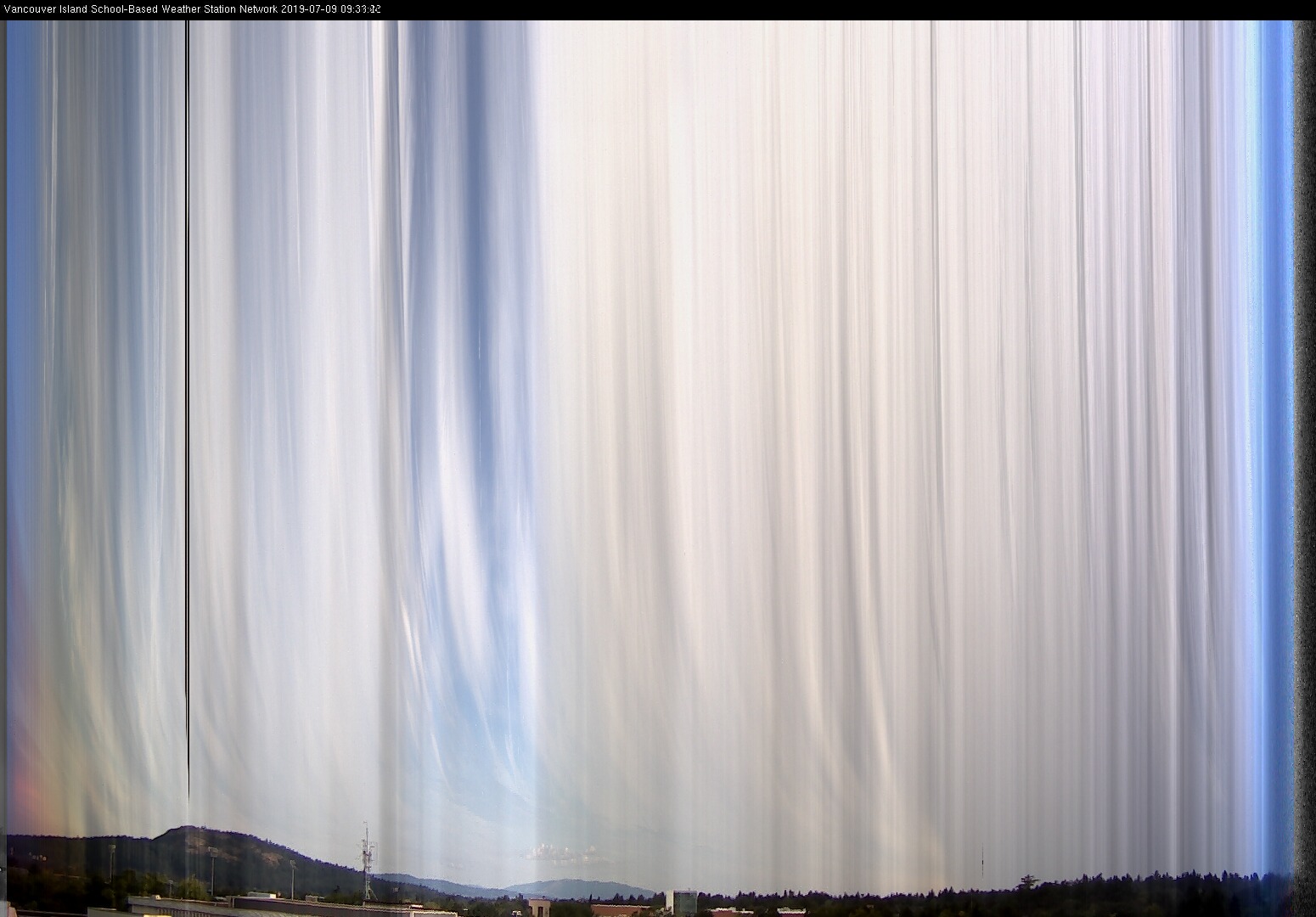 image of the sky seen from UVic, each column of pixels is a different minute, keogram