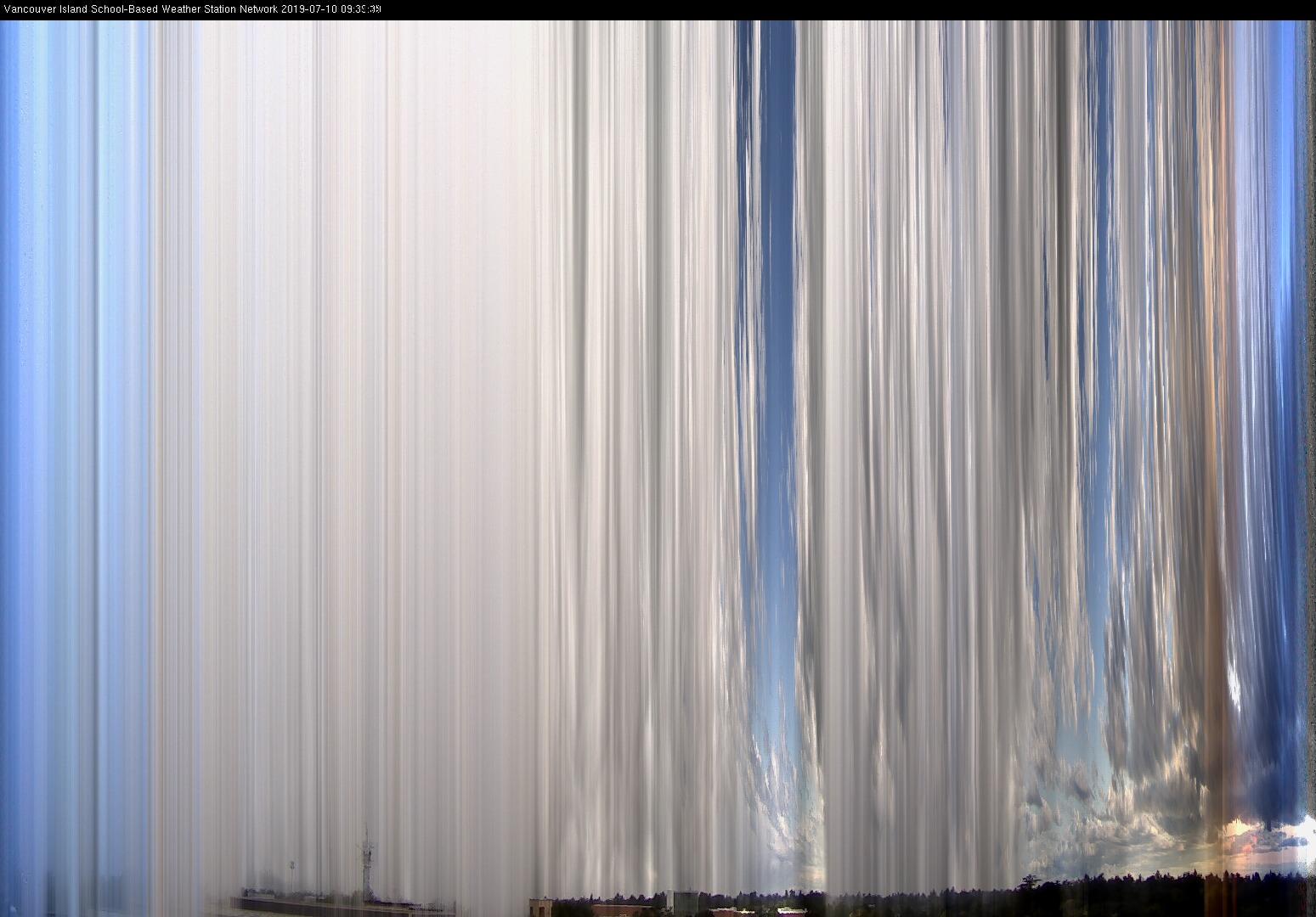 image of the sky seen from UVic, each column of pixels is a different minute, keogram