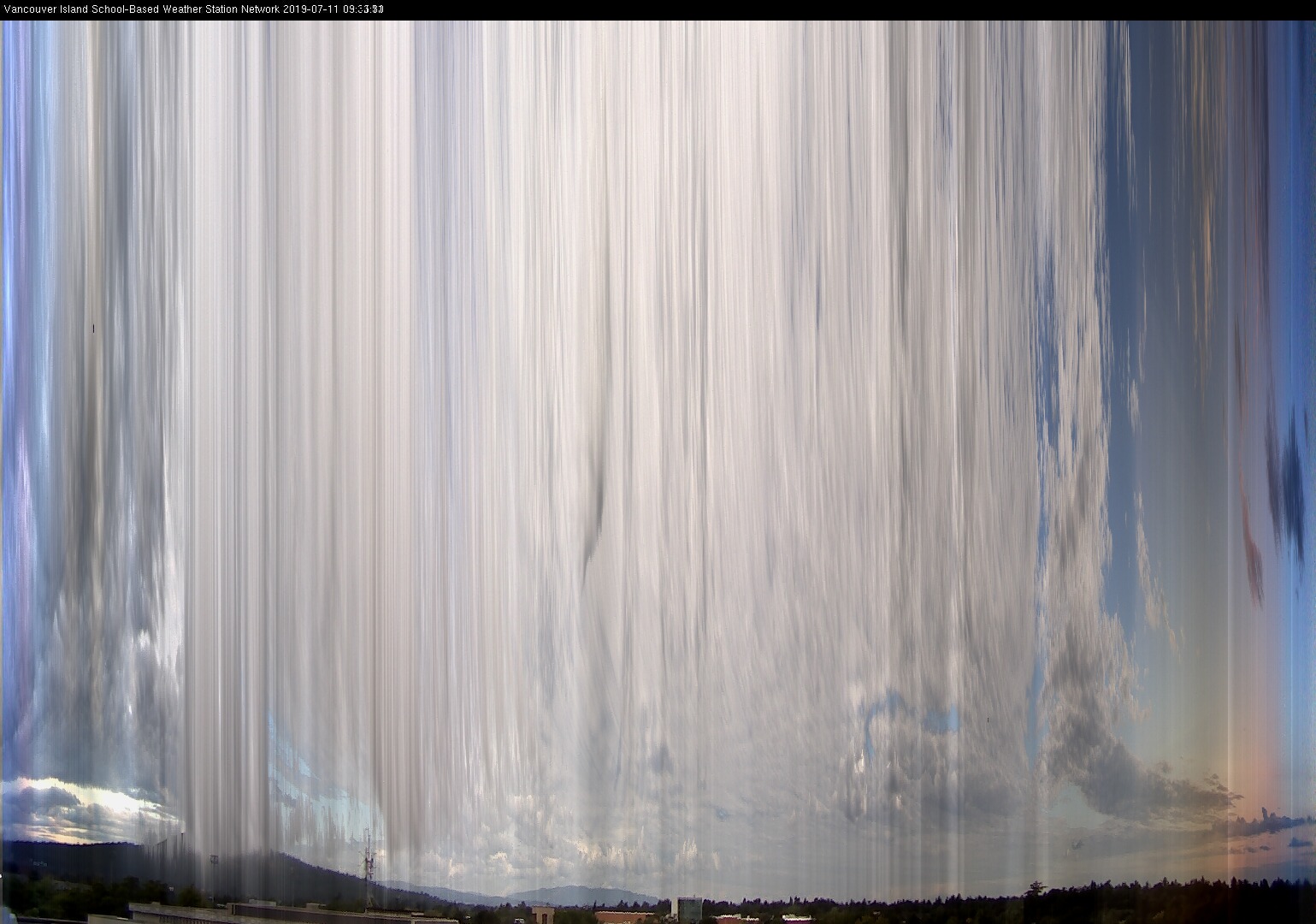 image of the sky seen from UVic, each column of pixels is a different minute, keogram