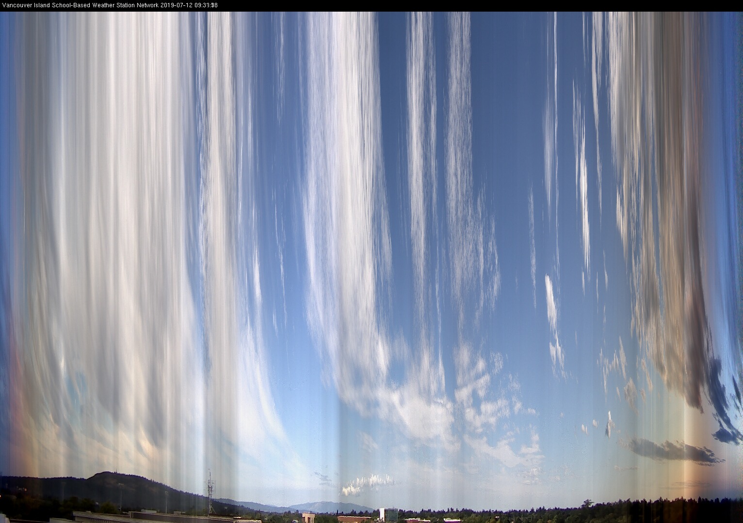 image of the sky seen from UVic, each column of pixels is a different minute, keogram