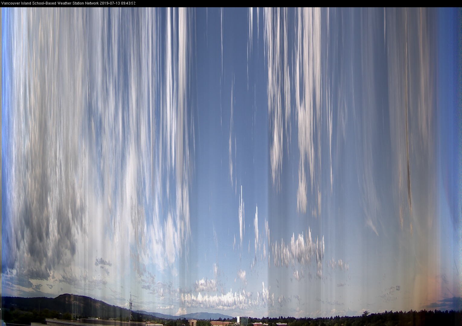 image of the sky seen from UVic, each column of pixels is a different minute, keogram
