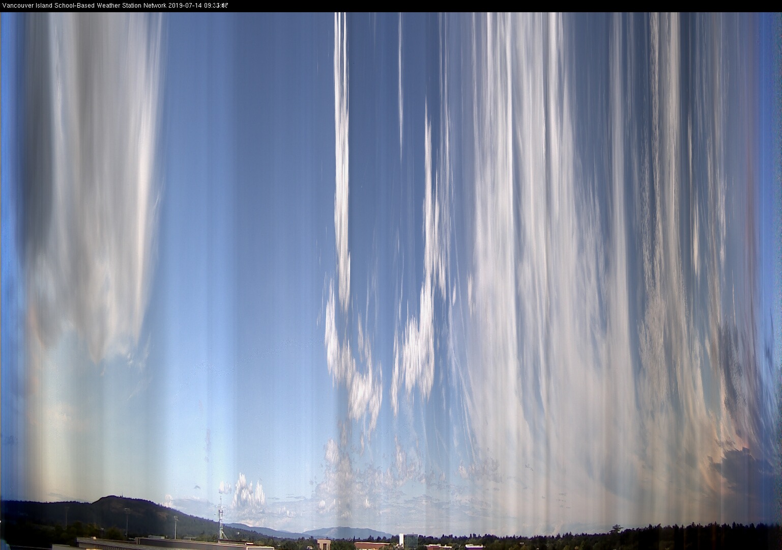 image of the sky seen from UVic, each column of pixels is a different minute, keogram