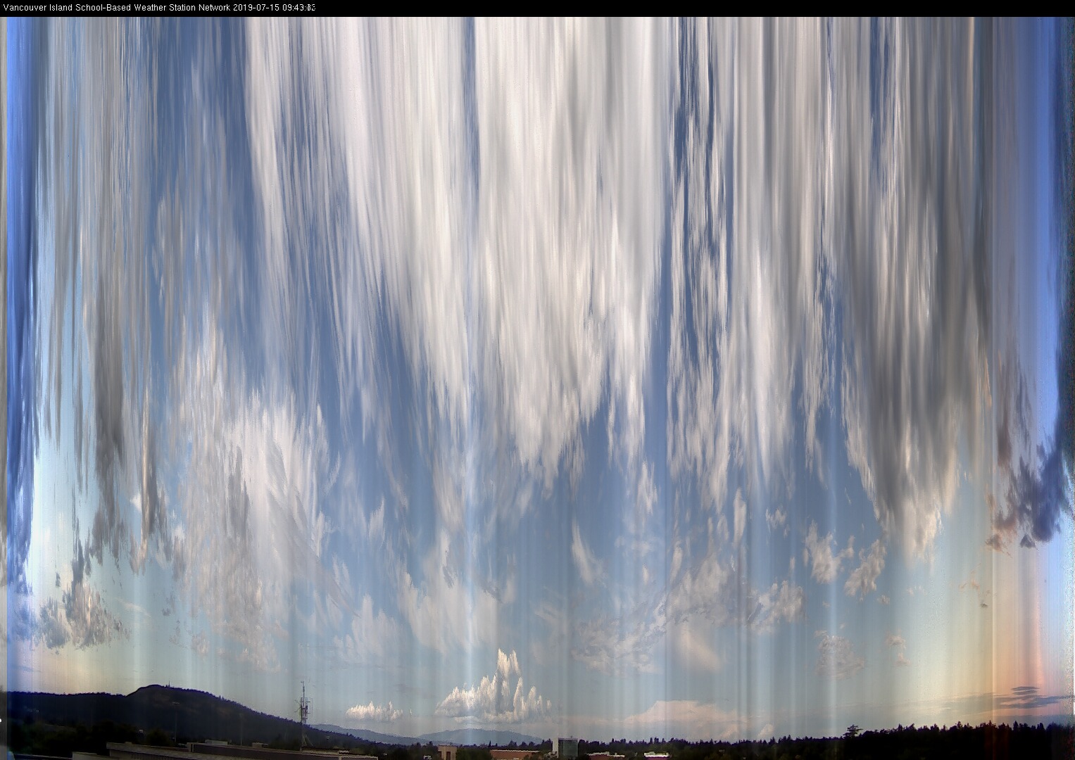 image of the sky seen from UVic, each column of pixels is a different minute, keogram