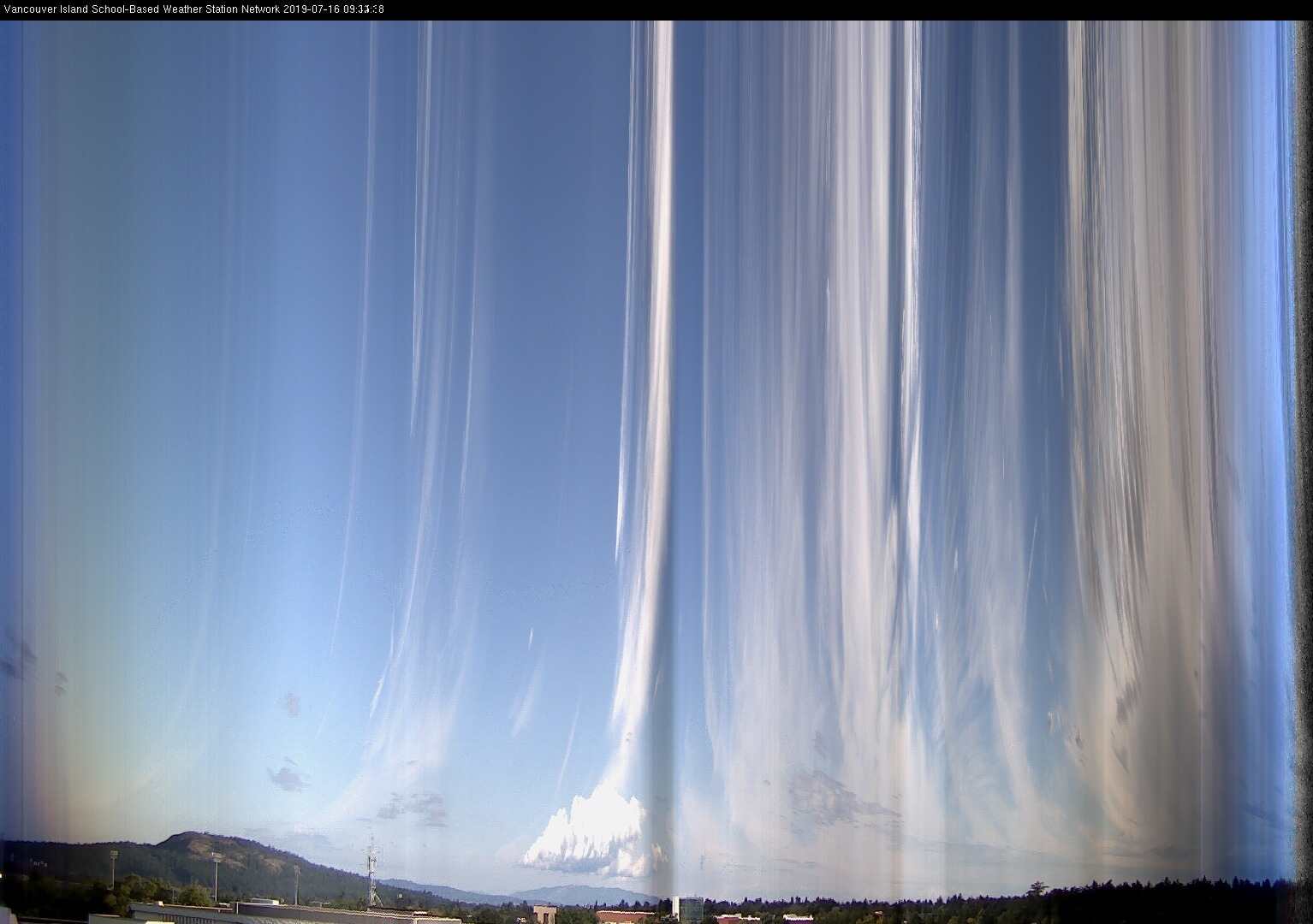 image of the sky seen from UVic, each column of pixels is a different minute, keogram