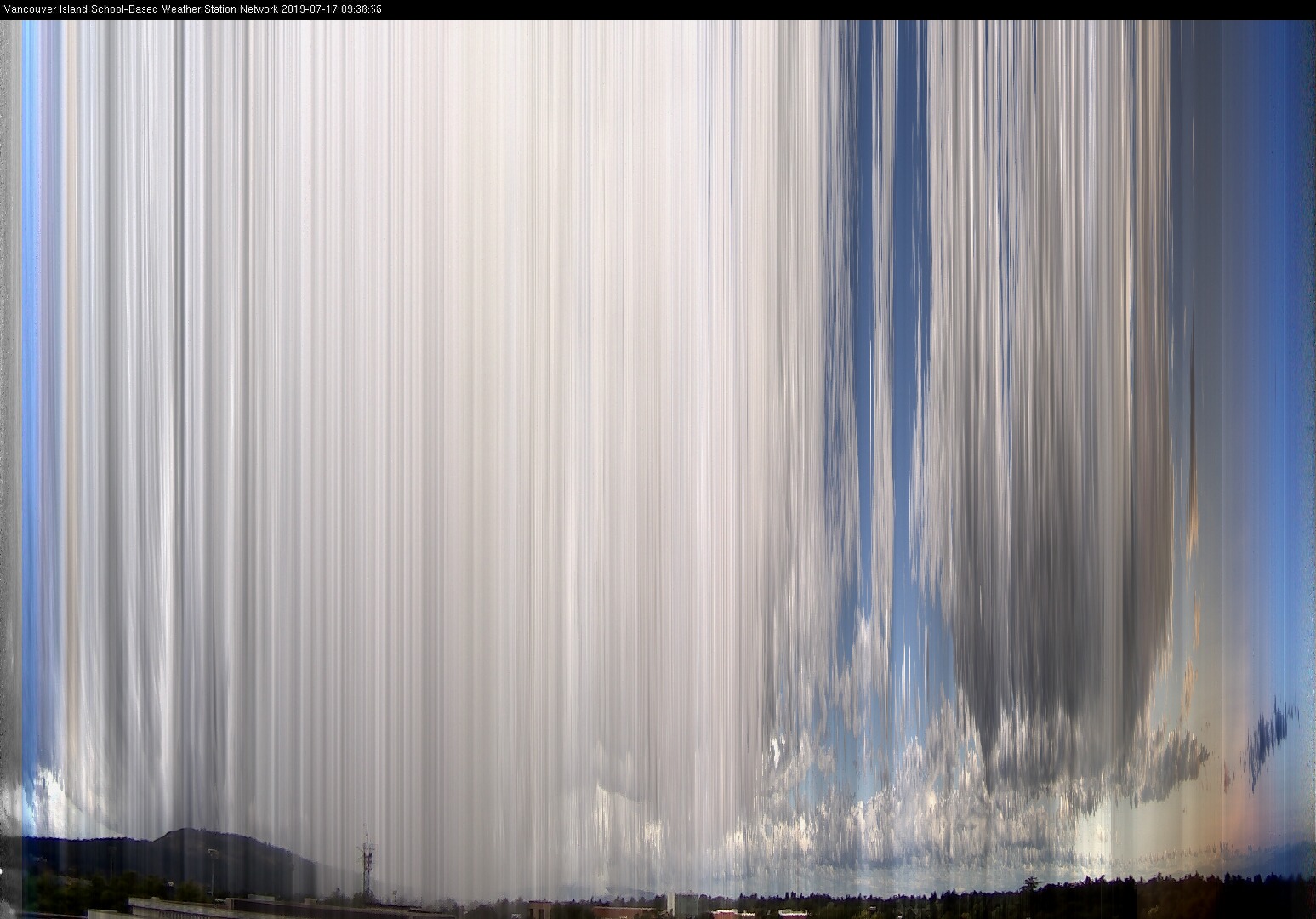 image of the sky seen from UVic, each column of pixels is a different minute, keogram