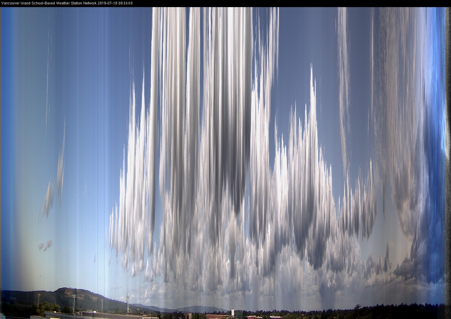 image of the sky seen from UVic, each column of pixels is a different minute, keogram