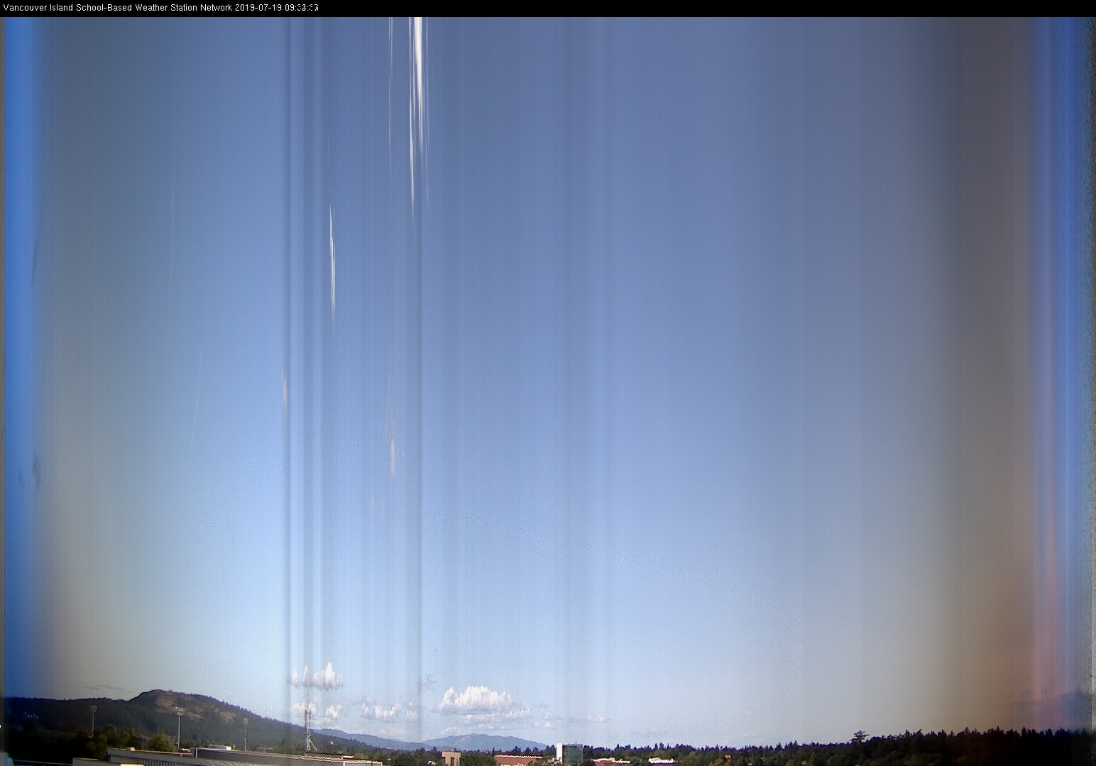 image of the sky seen from UVic, each column of pixels is a different minute, keogram
