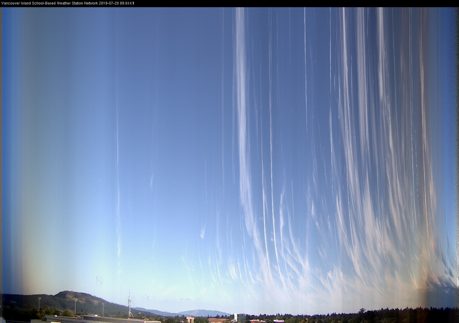 image of the sky seen from UVic, each column of pixels is a different minute, keogram