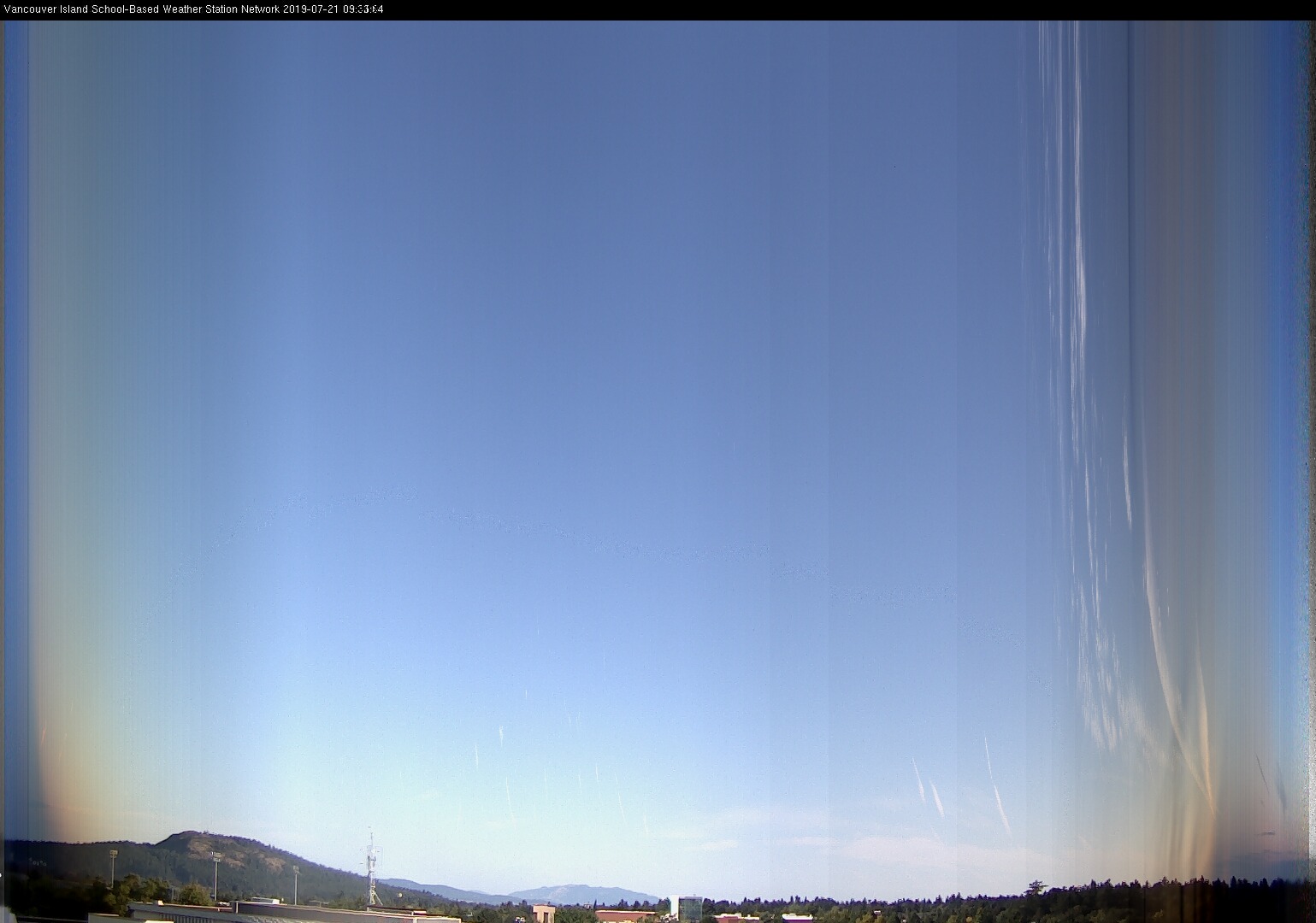 image of the sky seen from UVic, each column of pixels is a different minute, keogram