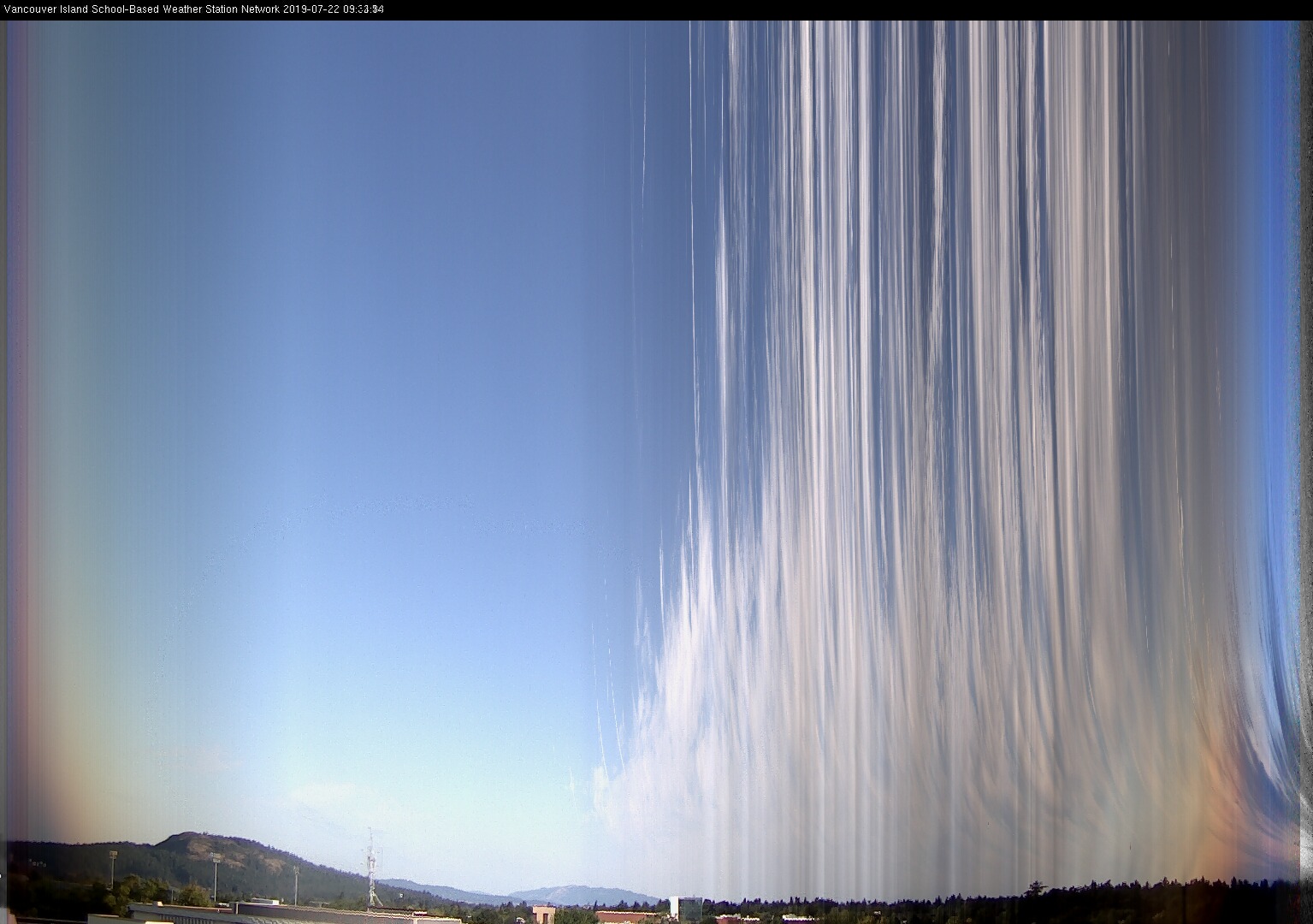 image of the sky seen from UVic, each column of pixels is a different minute, keogram