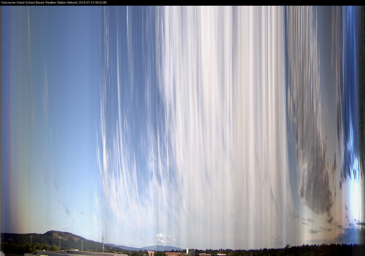 image of the sky seen from UVic, each column of pixels is a different minute, keogram