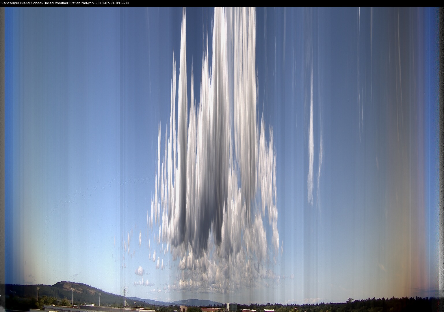 image of the sky seen from UVic, each column of pixels is a different minute, keogram