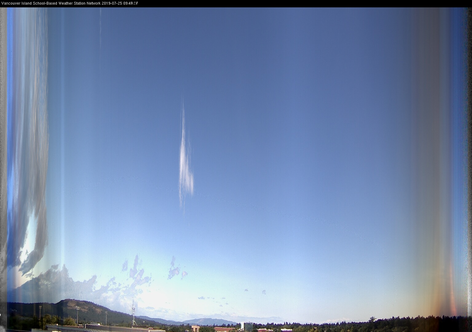 image of the sky seen from UVic, each column of pixels is a different minute, keogram