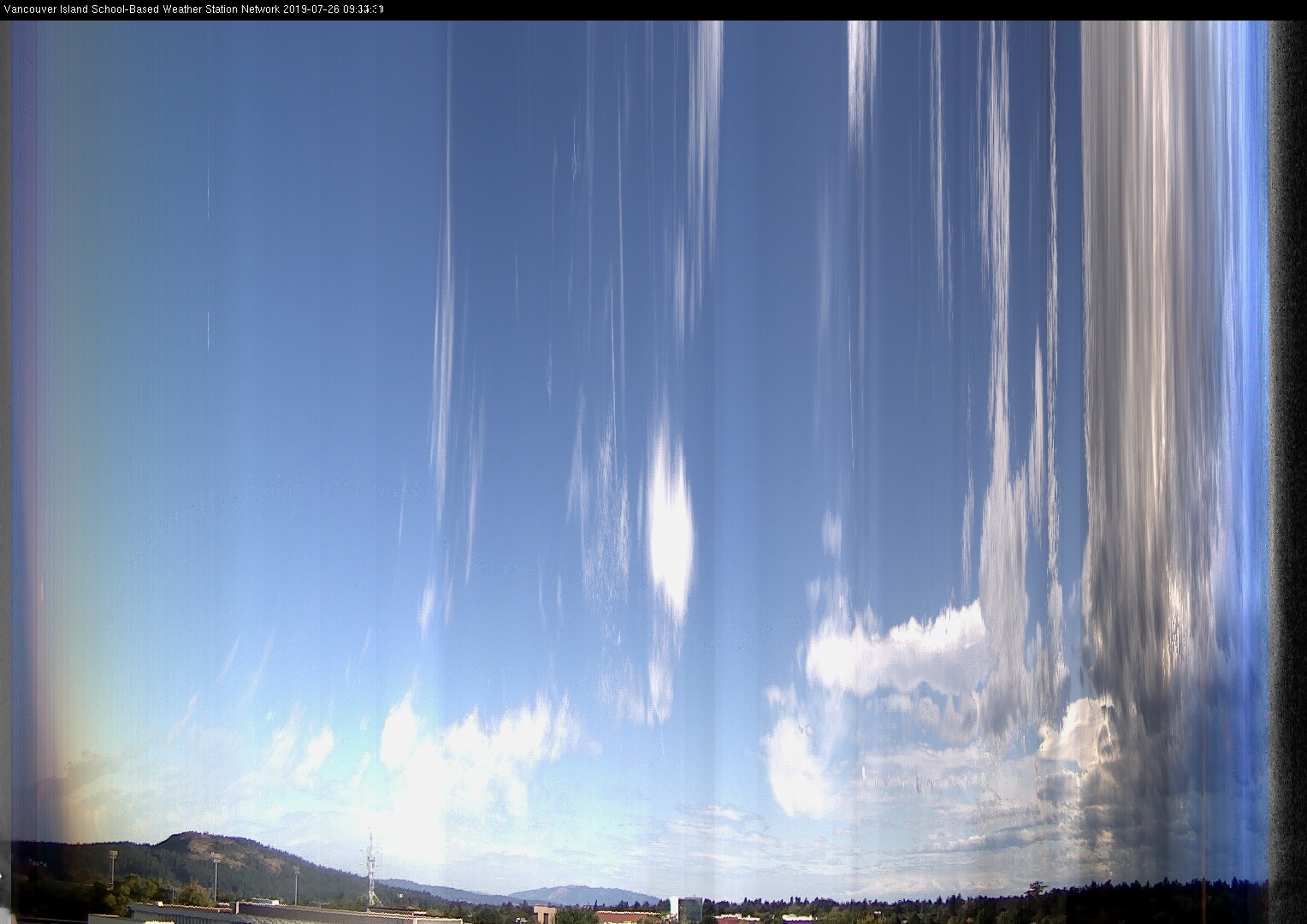 image of the sky seen from UVic, each column of pixels is a different minute, keogram