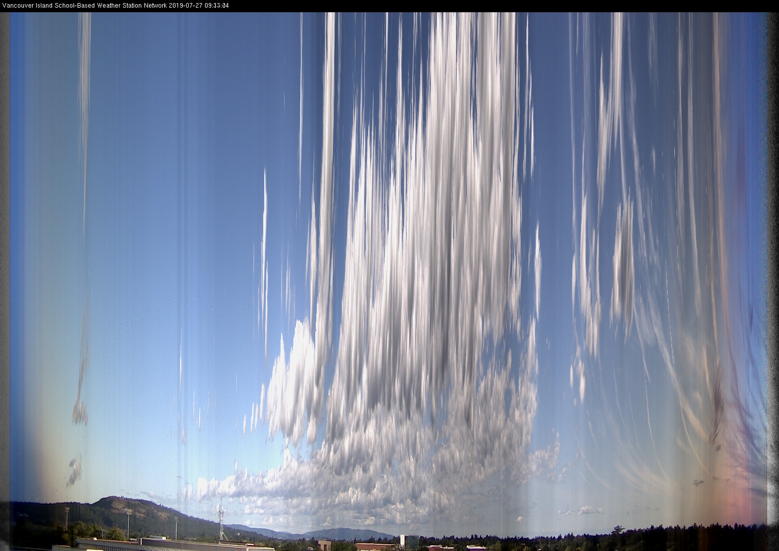 image of the sky seen from UVic, each column of pixels is a different minute, keogram