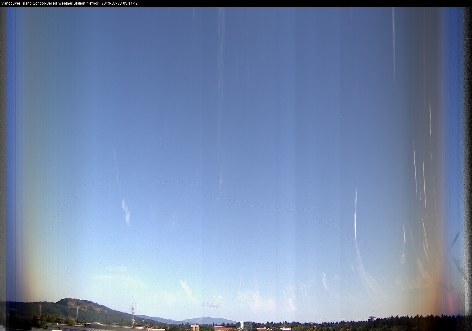 image of the sky seen from UVic, each column of pixels is a different minute, keogram