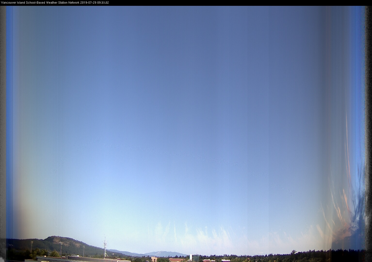 image of the sky seen from UVic, each column of pixels is a different minute, keogram