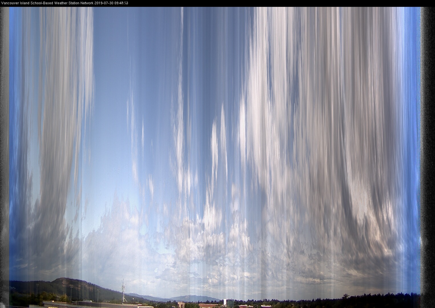 image of the sky seen from UVic, each column of pixels is a different minute, keogram