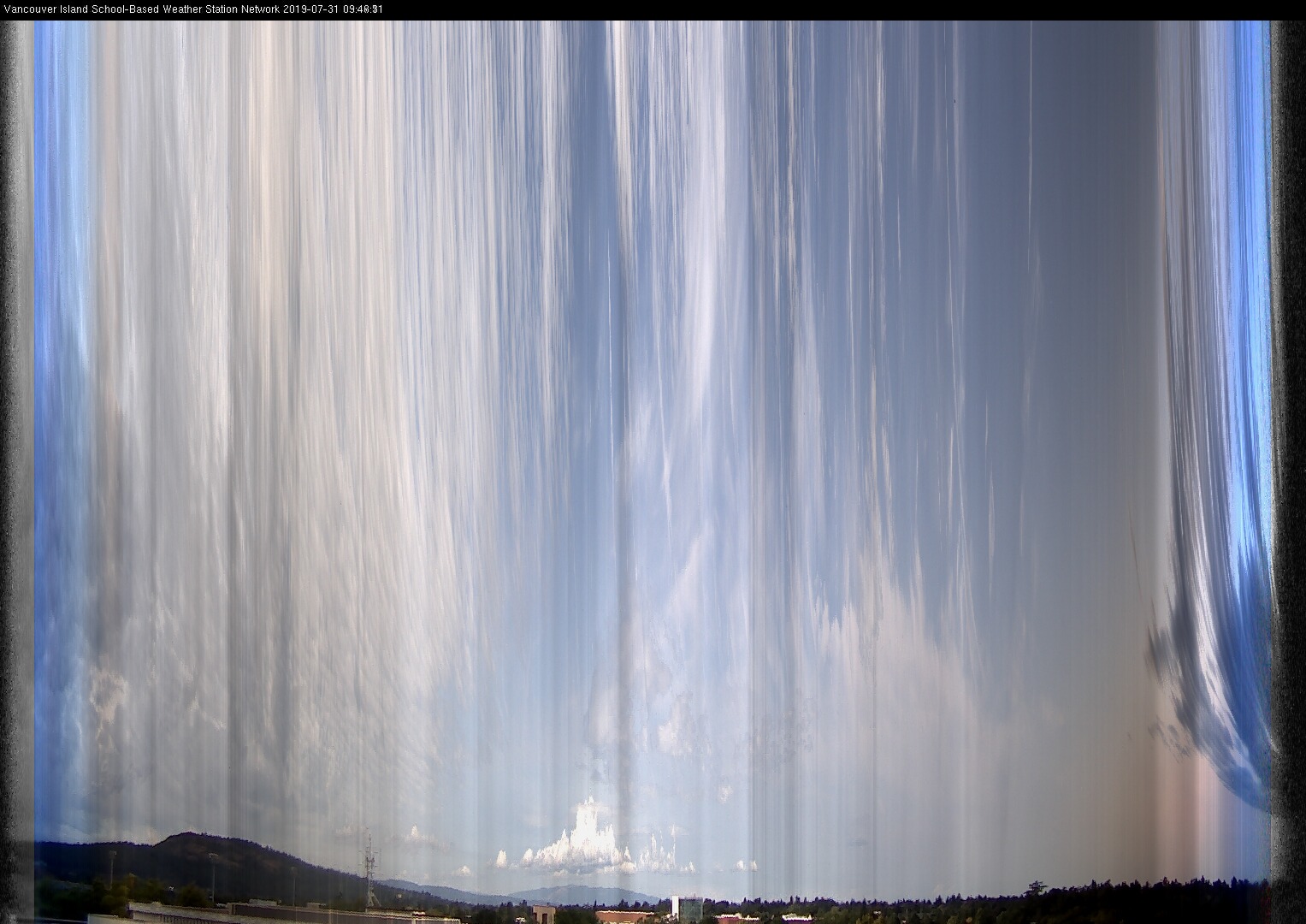 image of the sky seen from UVic, each column of pixels is a different minute, keogram