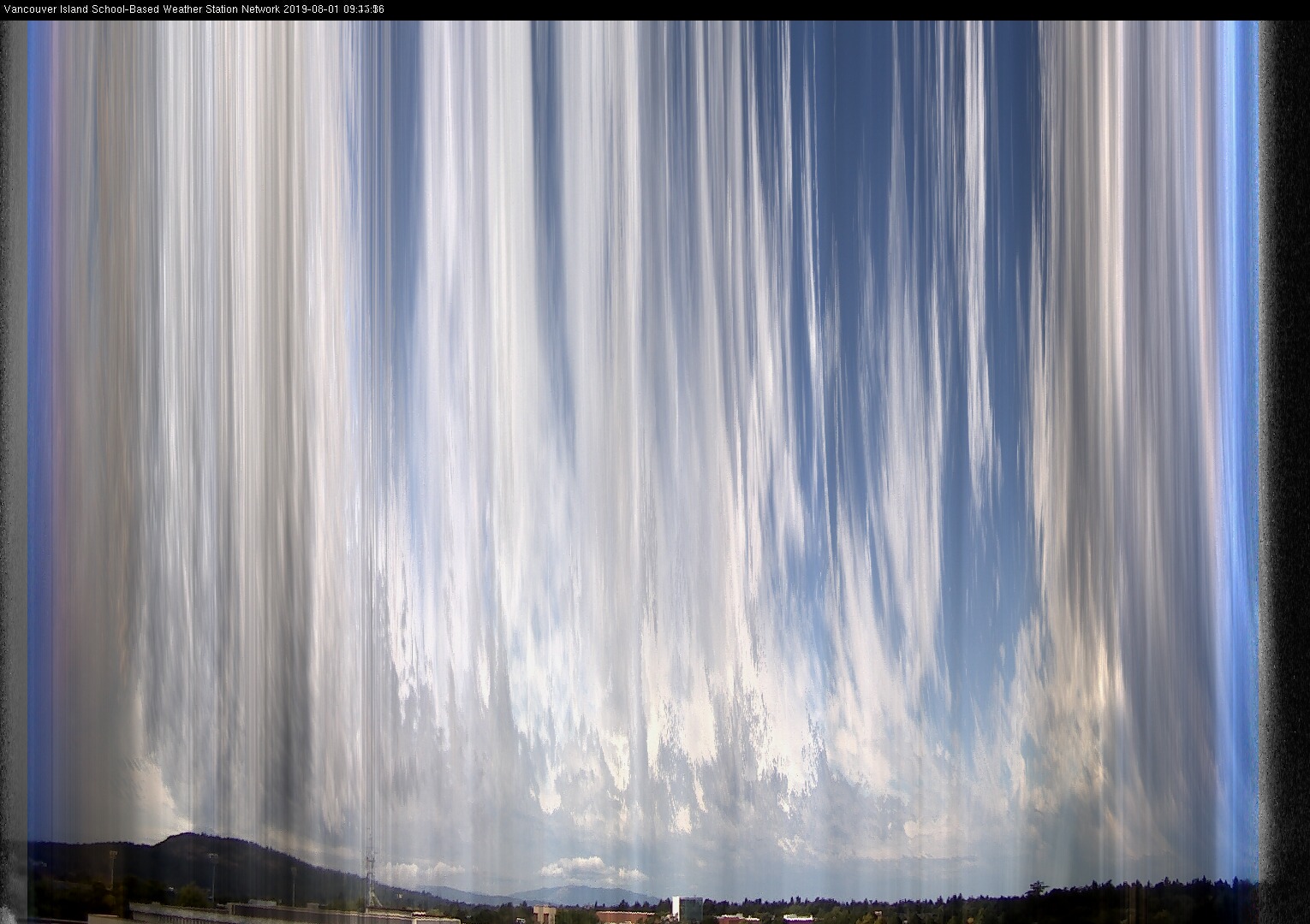 image of the sky seen from UVic, each column of pixels is a different minute, keogram