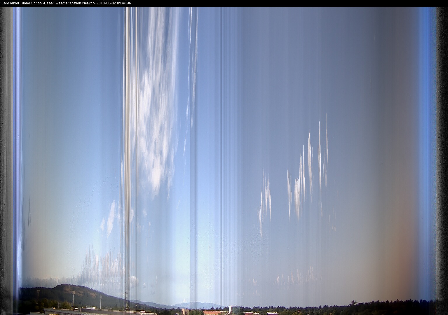 image of the sky seen from UVic, each column of pixels is a different minute, keogram