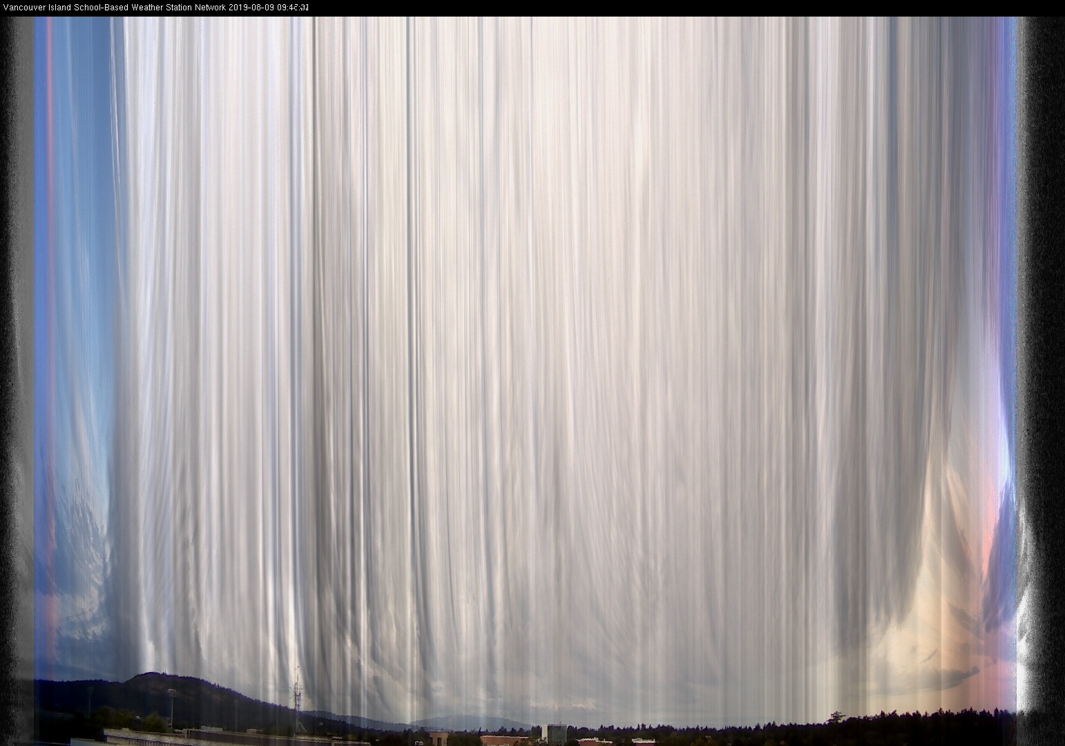 image of the sky seen from UVic, each column of pixels is a different minute, keogram