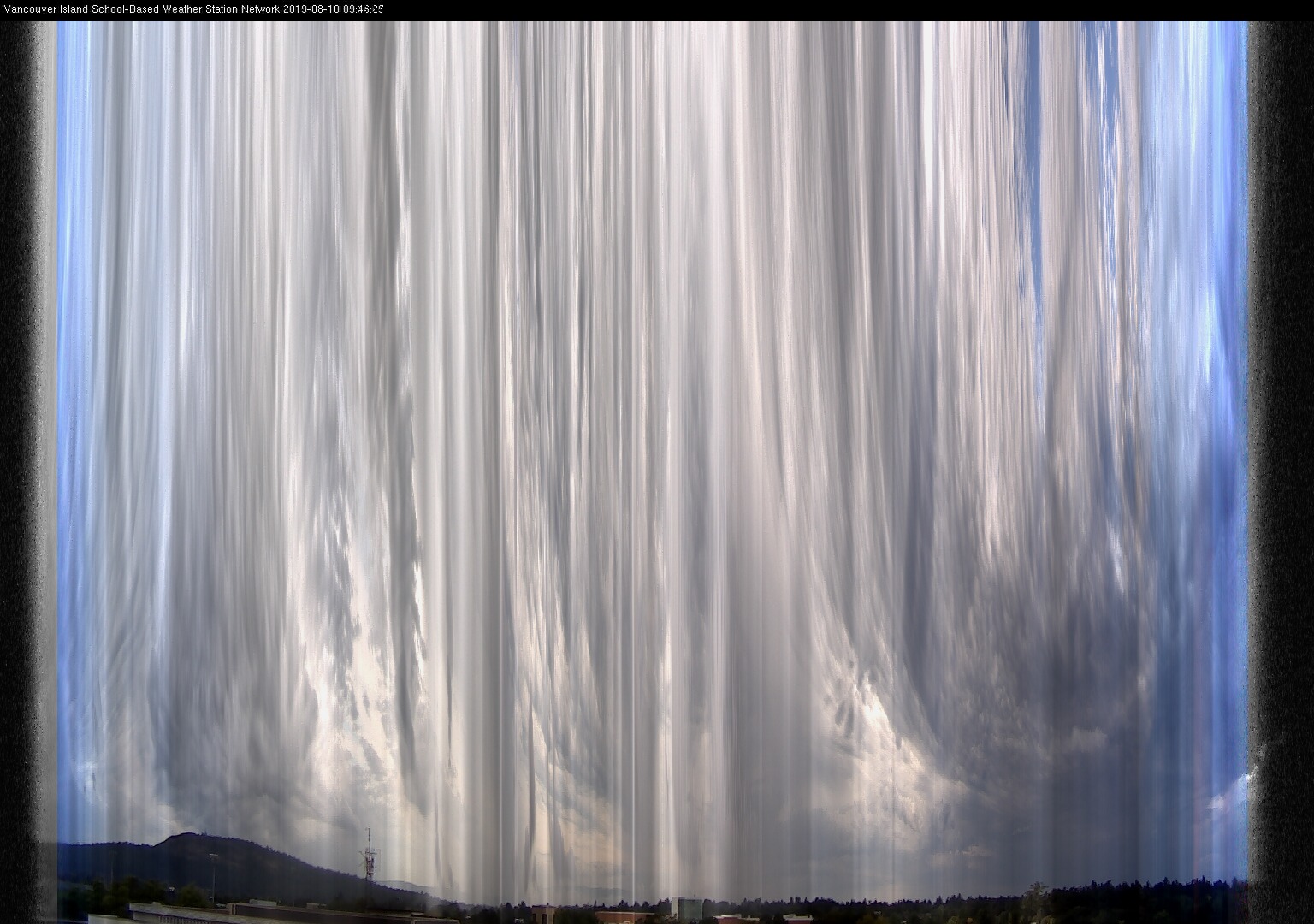 image of the sky seen from UVic, each column of pixels is a different minute, keogram