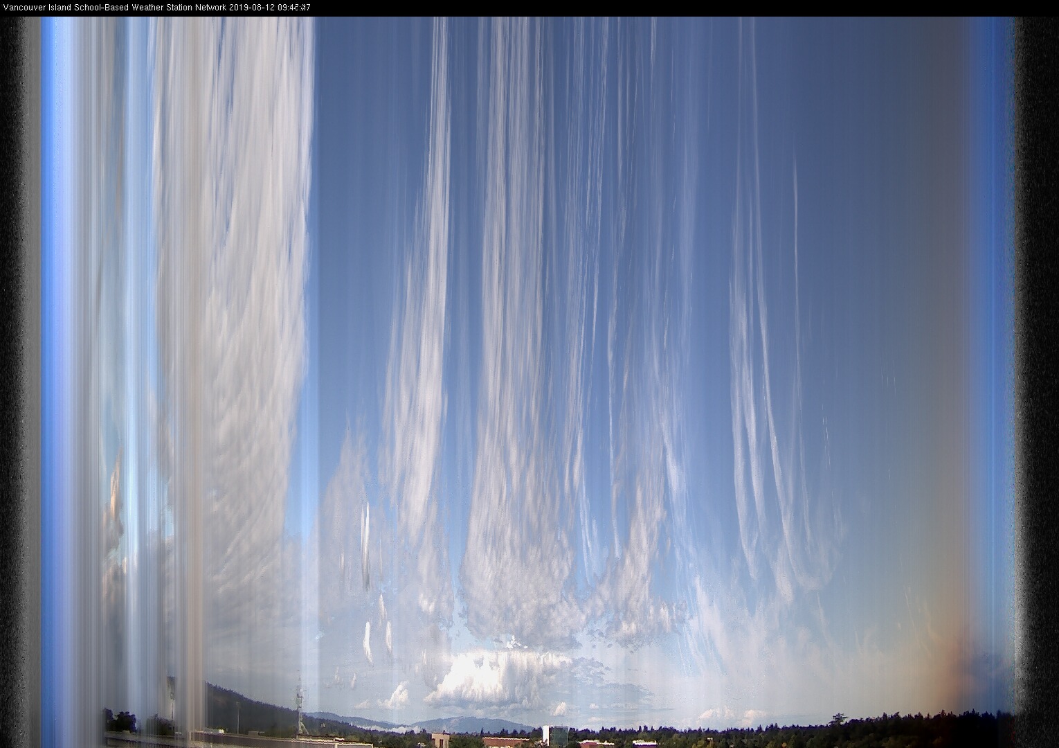 image of the sky seen from UVic, each column of pixels is a different minute, keogram