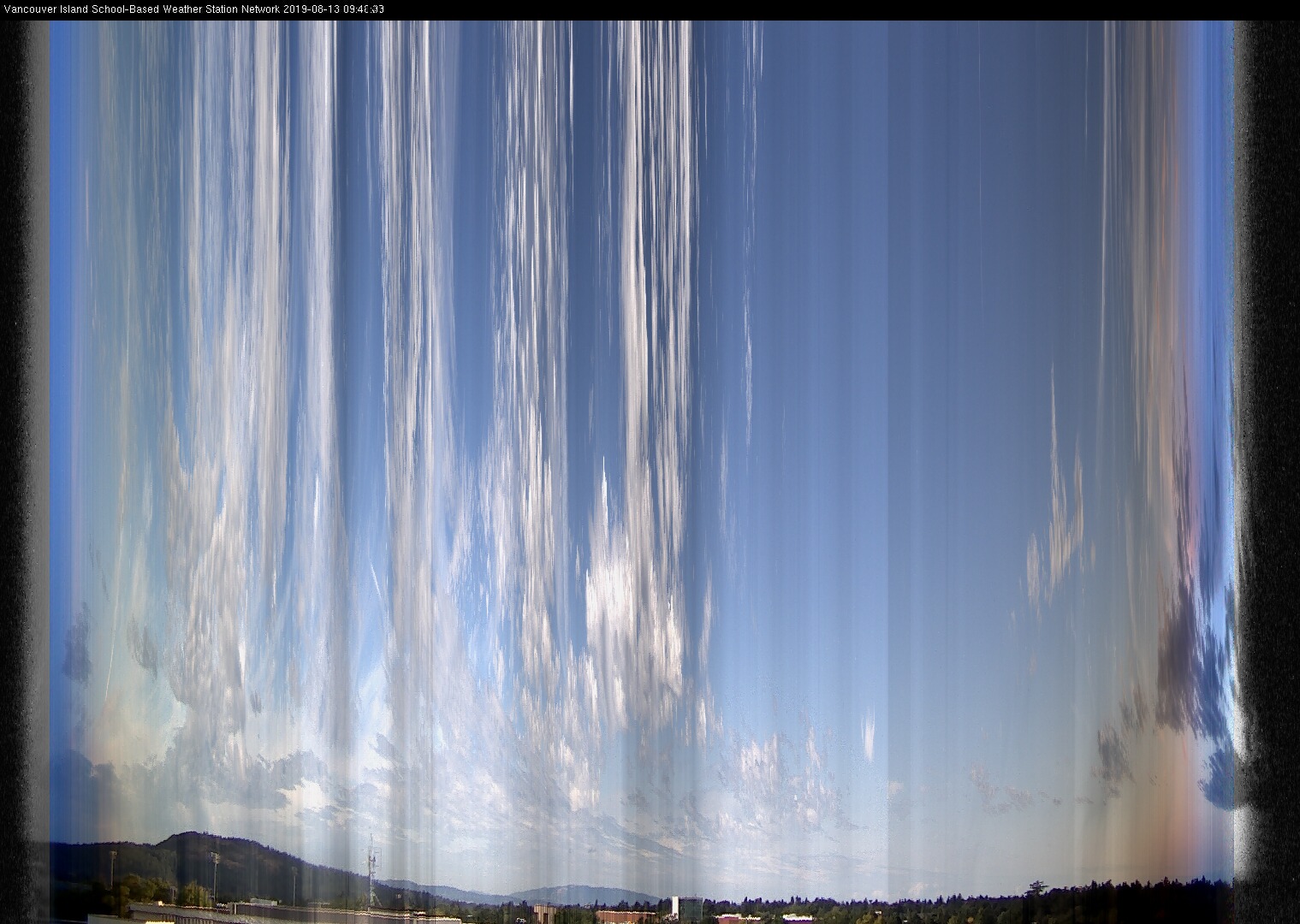 image of the sky seen from UVic, each column of pixels is a different minute, keogram
