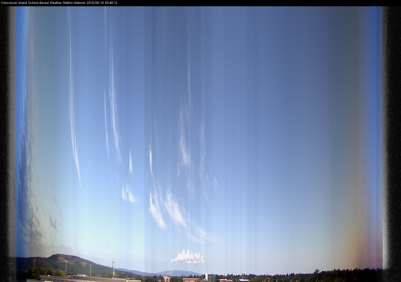 image of the sky seen from UVic, each column of pixels is a different minute, keogram