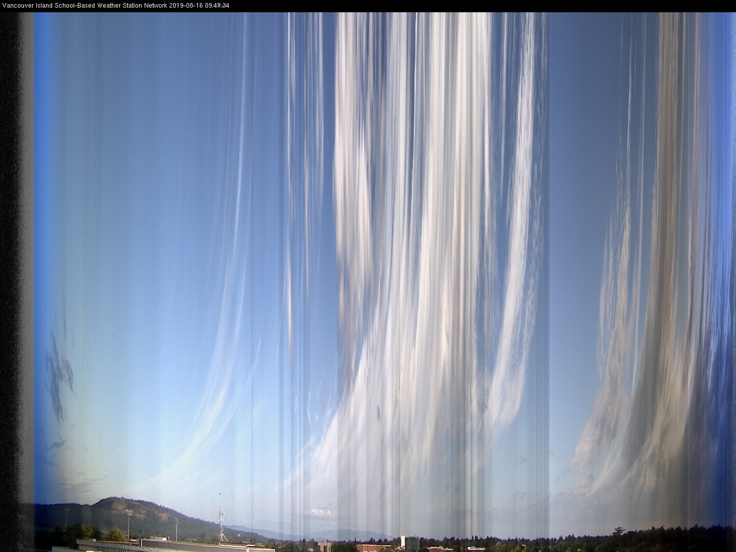 image of the sky seen from UVic, each column of pixels is a different minute, keogram