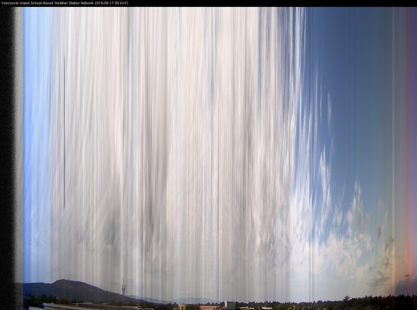 image of the sky seen from UVic, each column of pixels is a different minute, keogram