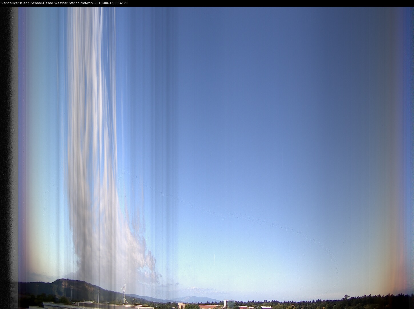 image of the sky seen from UVic, each column of pixels is a different minute, keogram