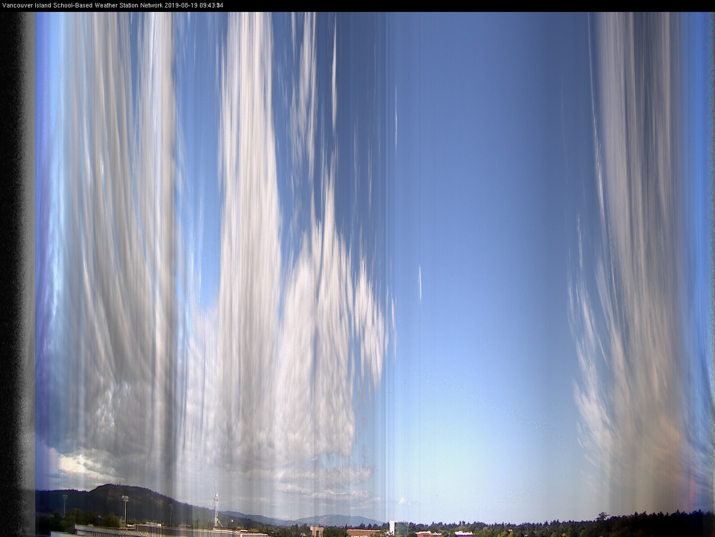 image of the sky seen from UVic, each column of pixels is a different minute, keogram