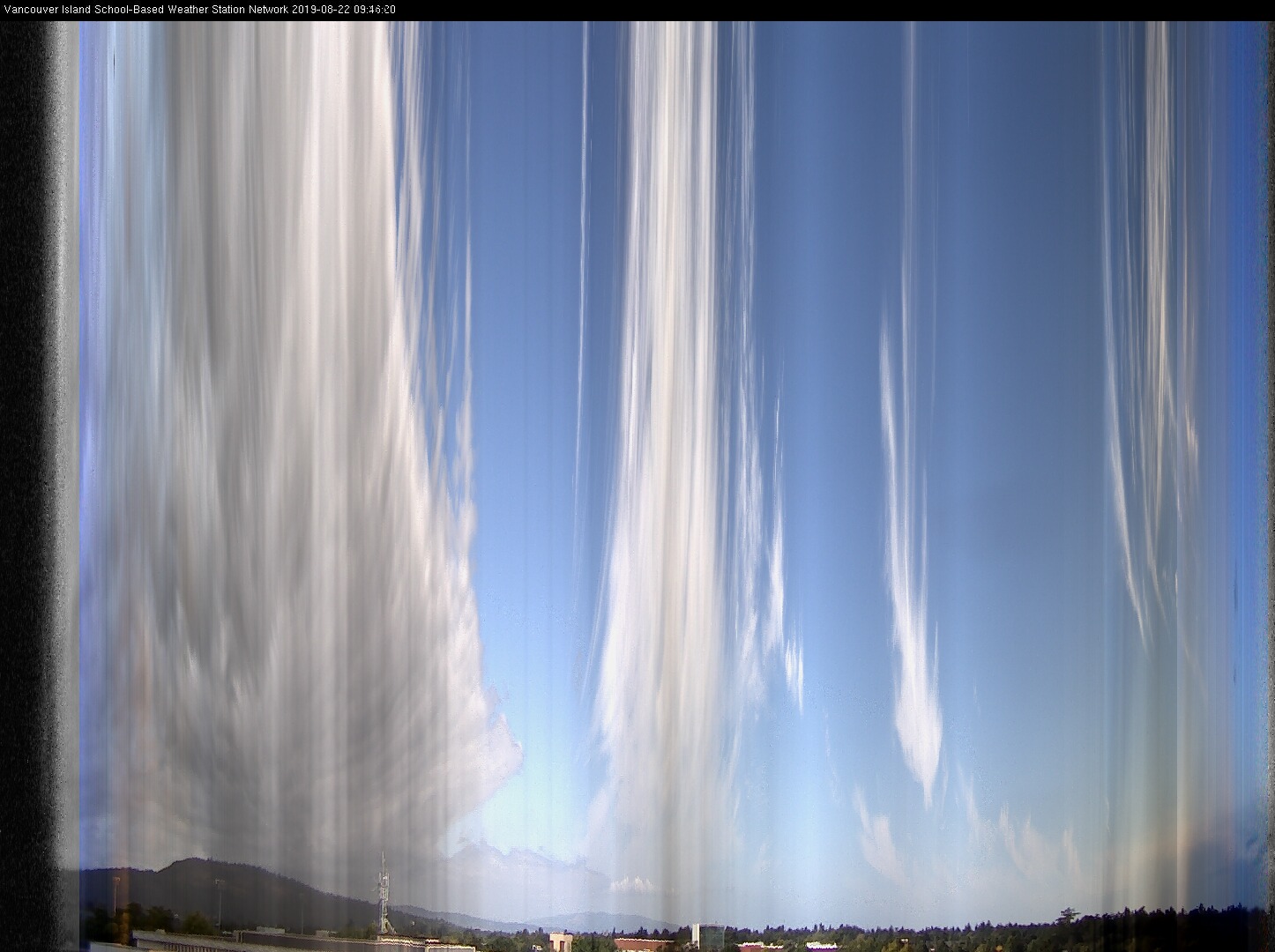 image of the sky seen from UVic, each column of pixels is a different minute, keogram