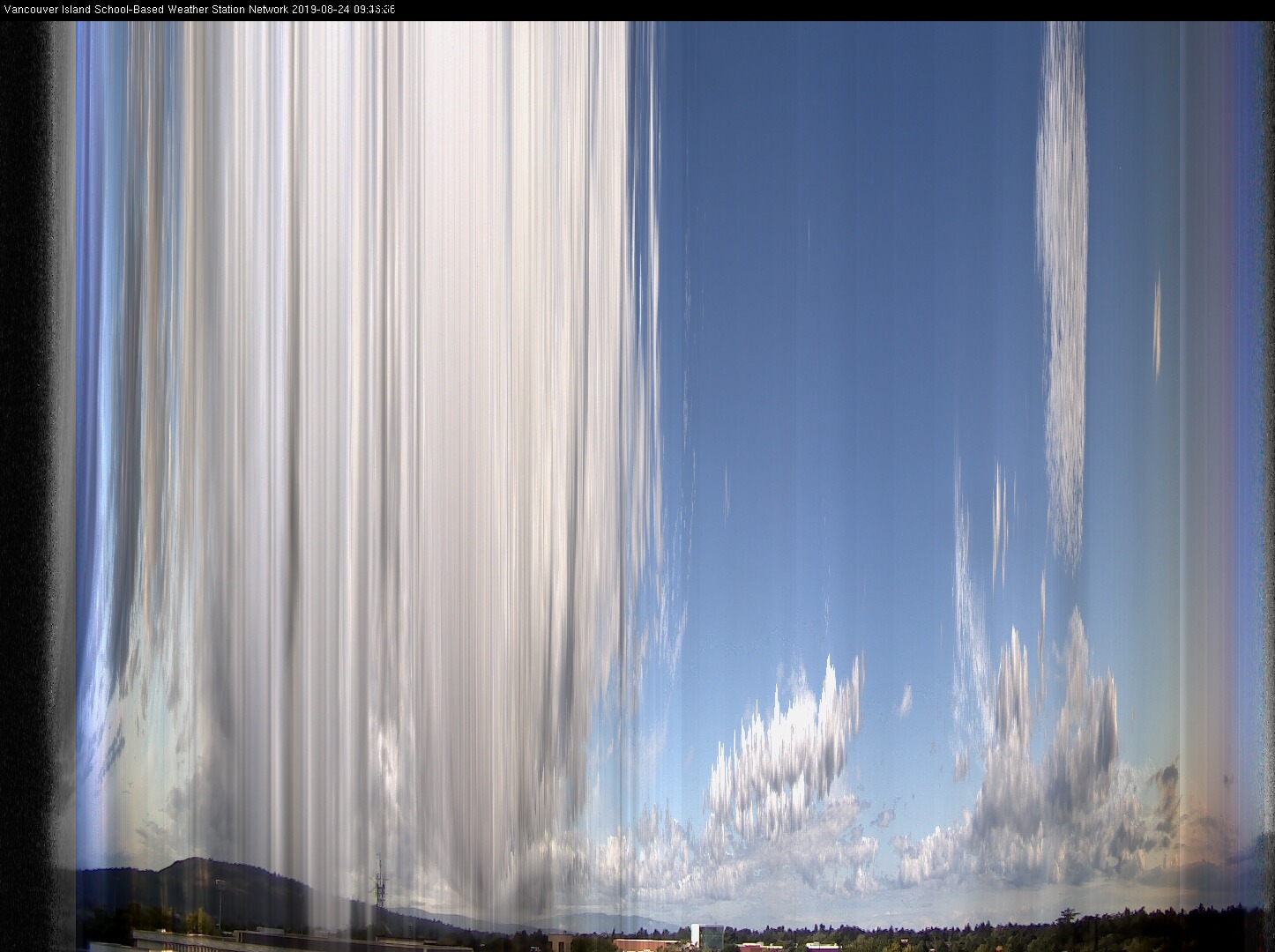 image of the sky seen from UVic, each column of pixels is a different minute, keogram