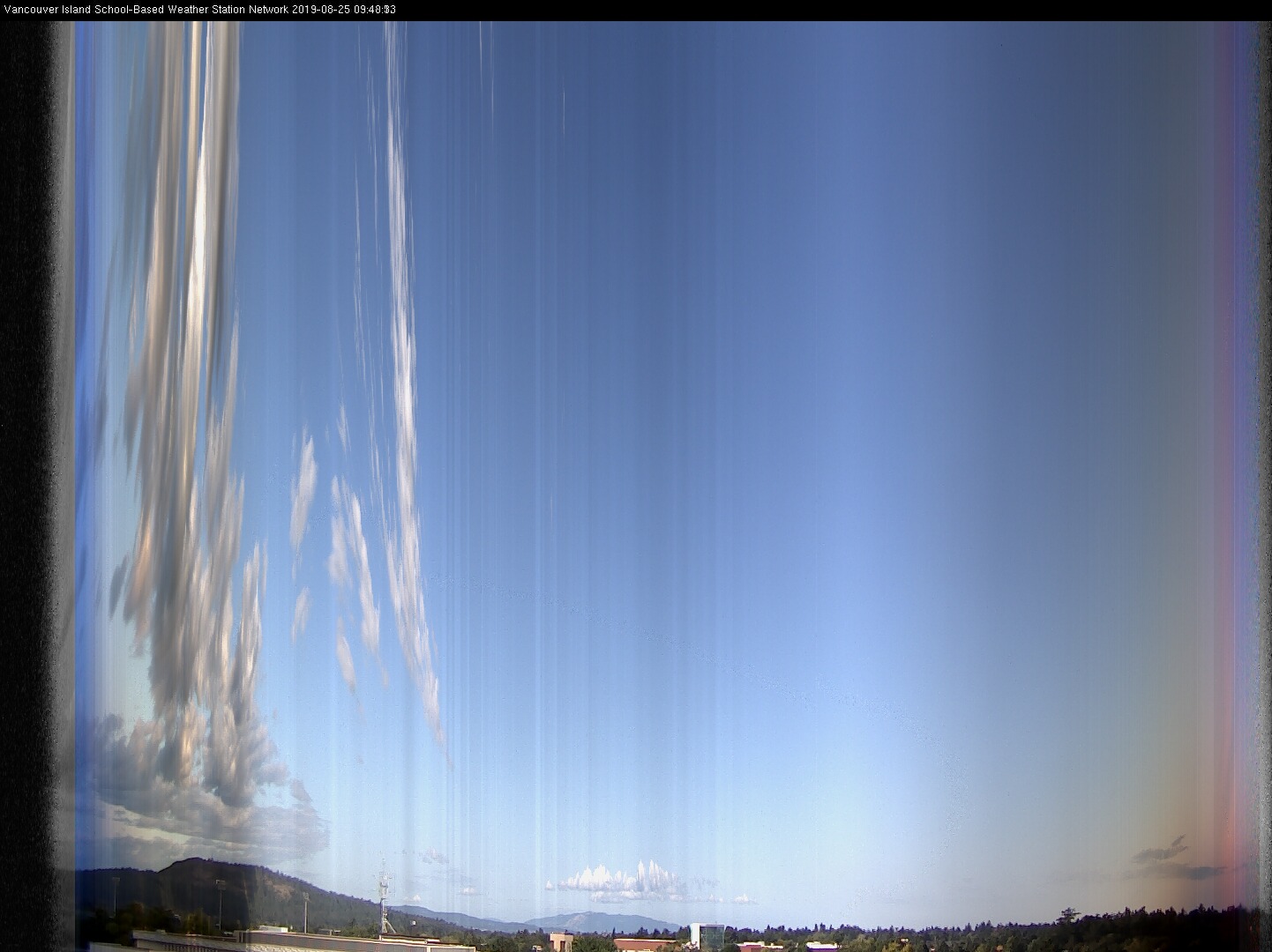 image of the sky seen from UVic, each column of pixels is a different minute, keogram