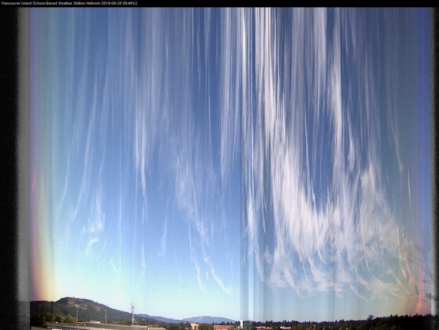 image of the sky seen from UVic, each column of pixels is a different minute, keogram