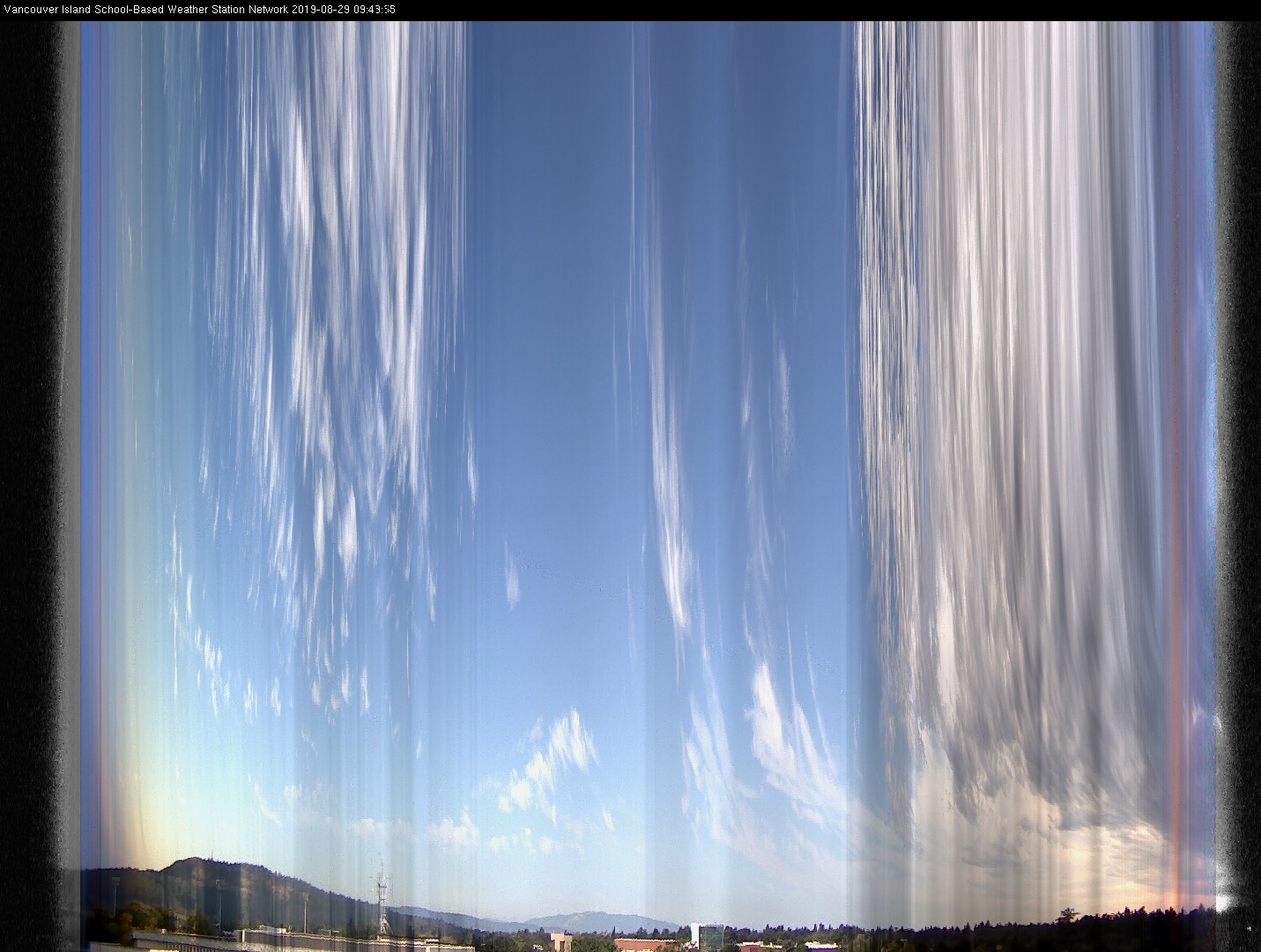 image of the sky seen from UVic, each column of pixels is a different minute, keogram