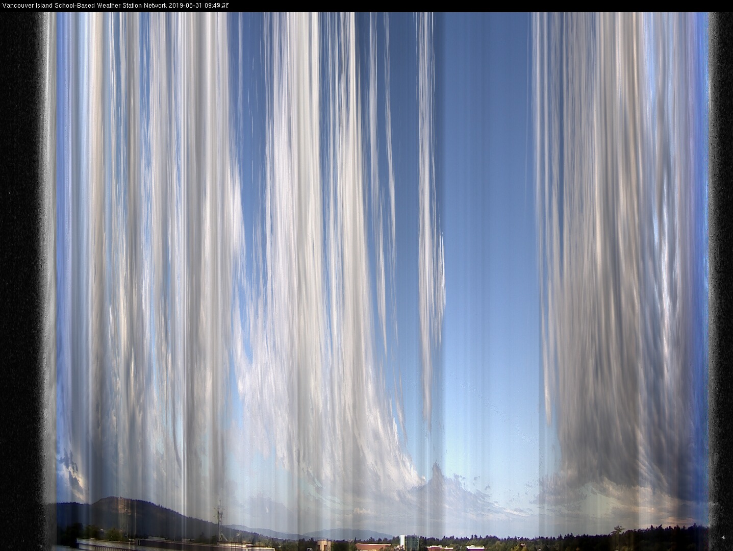 image of the sky seen from UVic, each column of pixels is a different minute, keogram