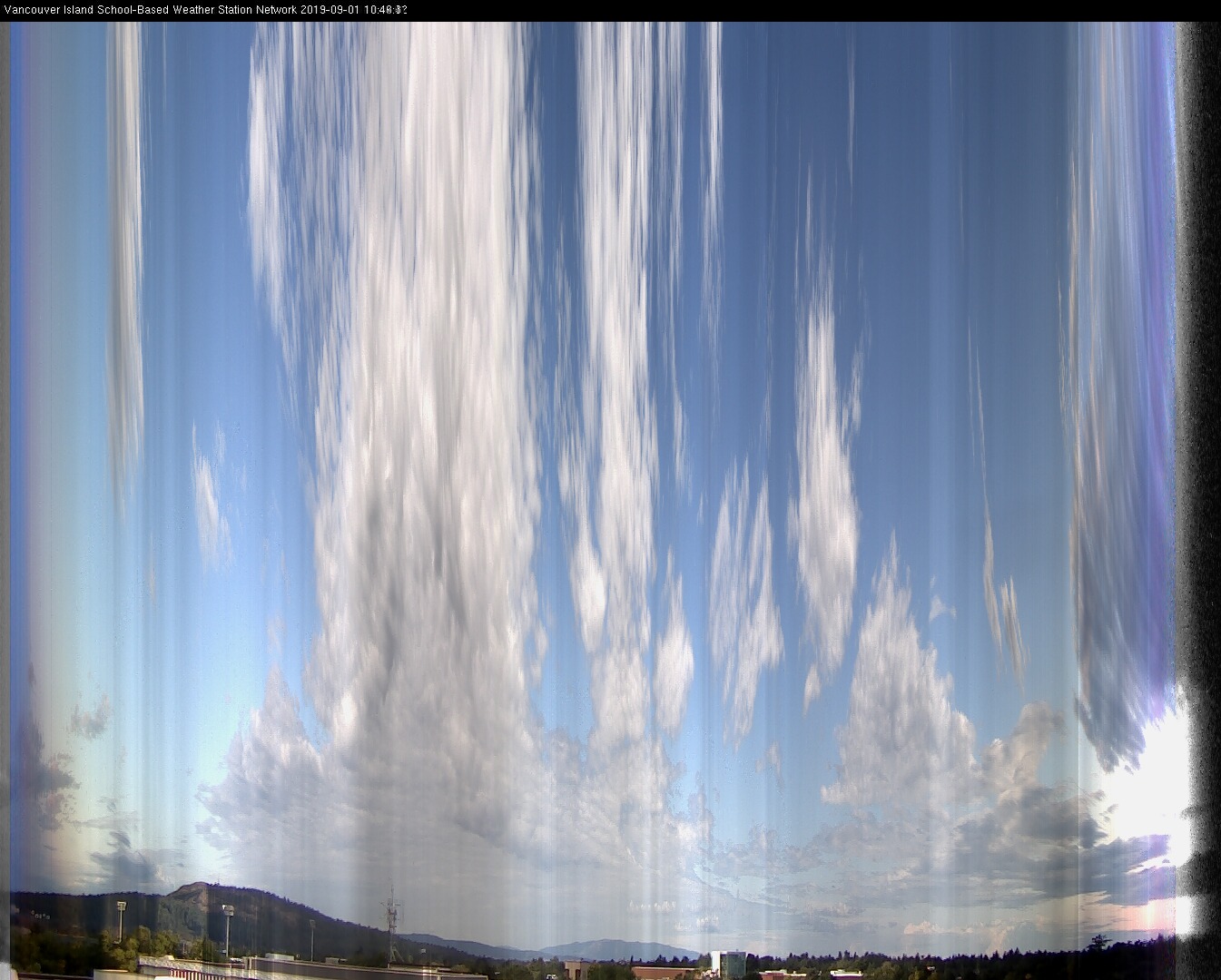 image of the sky seen from UVic, each column of pixels is a different minute, keogram