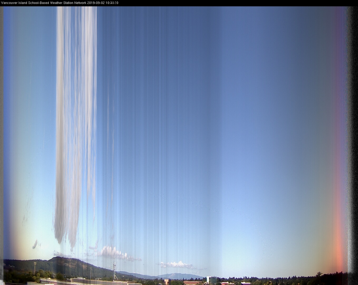 image of the sky seen from UVic, each column of pixels is a different minute, keogram