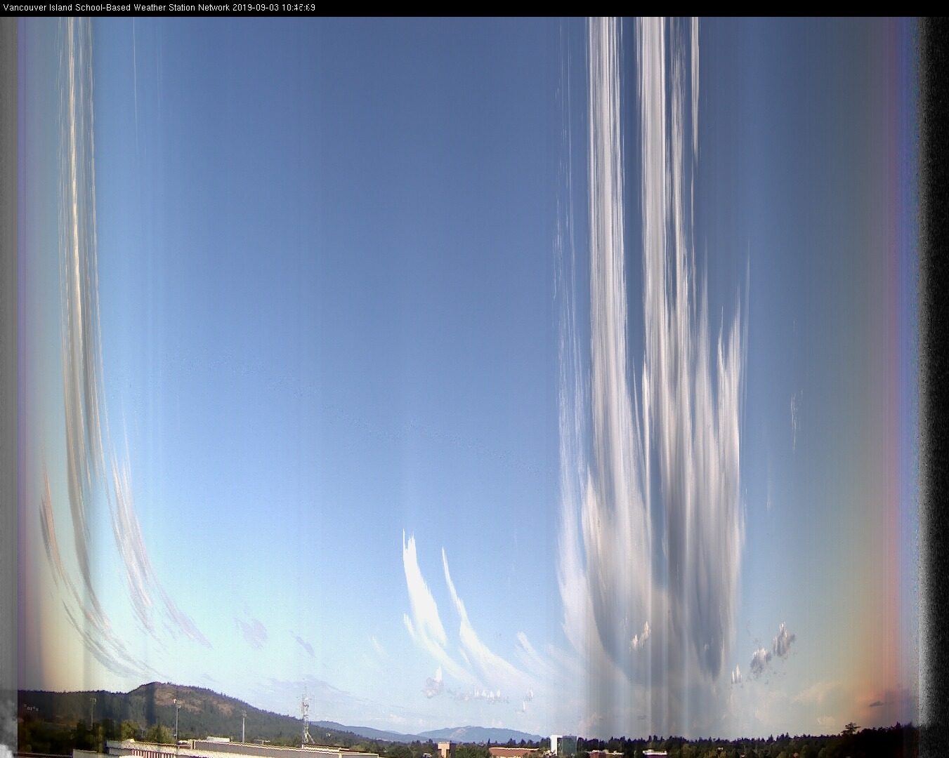 image of the sky seen from UVic, each column of pixels is a different minute, keogram