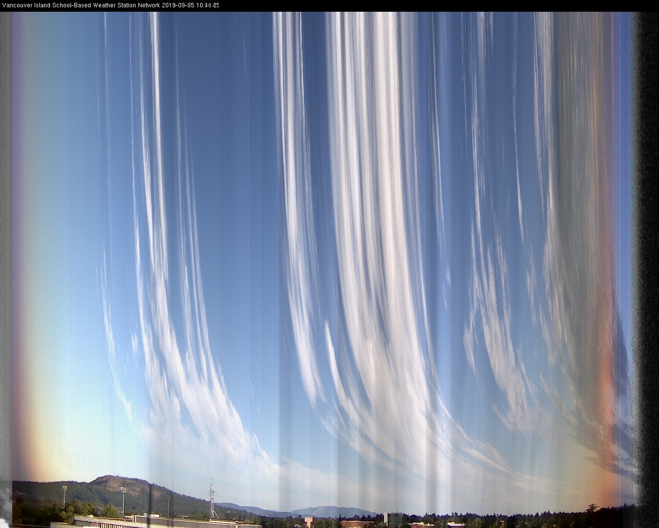 image of the sky seen from UVic, each column of pixels is a different minute, keogram