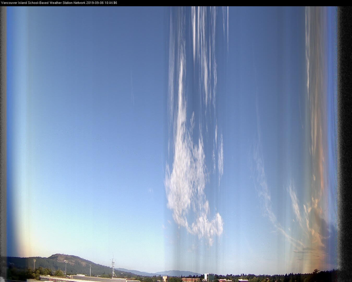 image of the sky seen from UVic, each column of pixels is a different minute, keogram