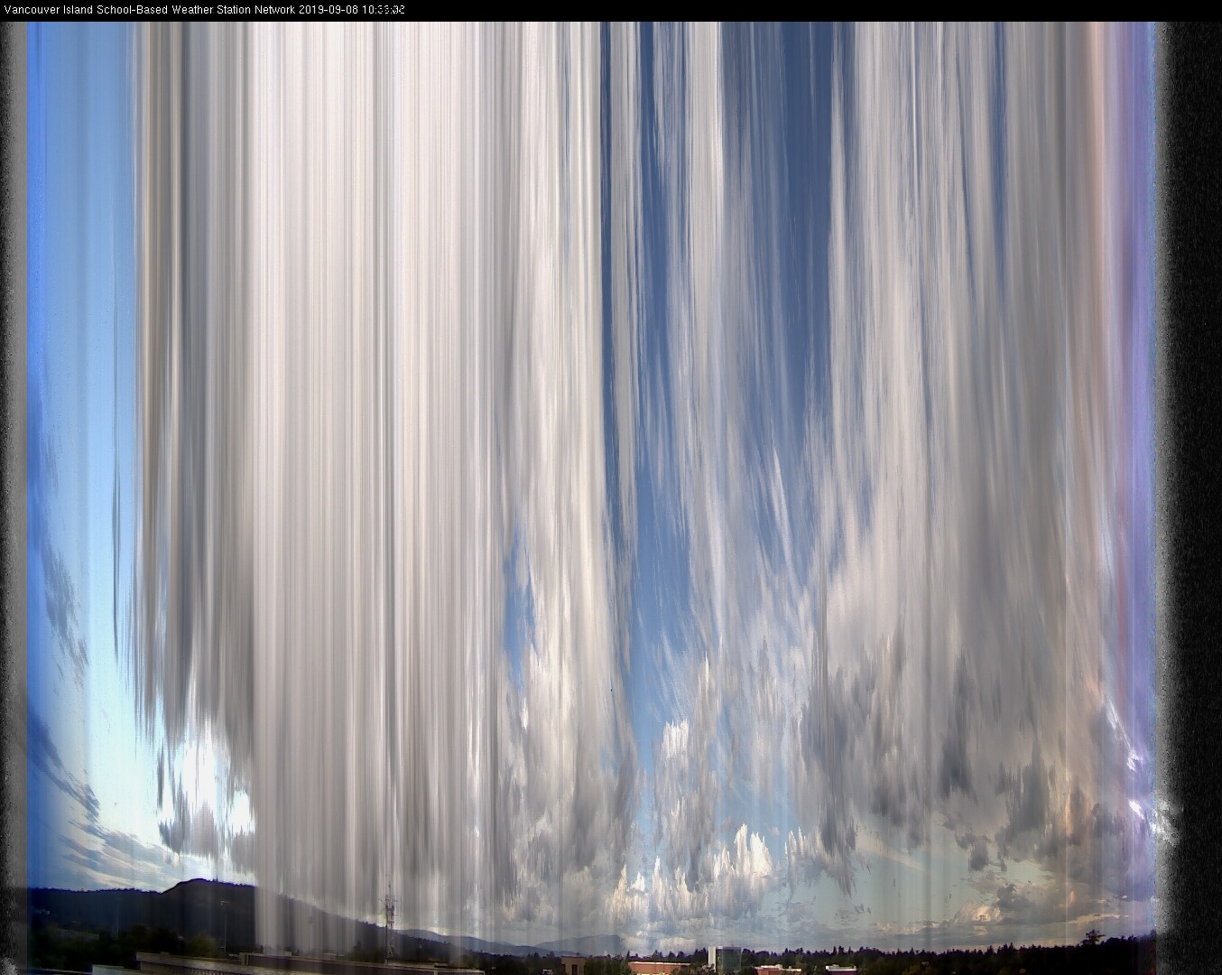 image of the sky seen from UVic, each column of pixels is a different minute, keogram