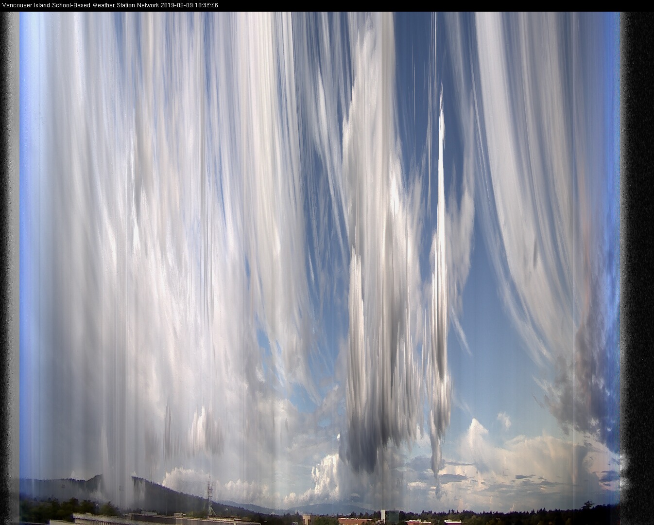 image of the sky seen from UVic, each column of pixels is a different minute, keogram